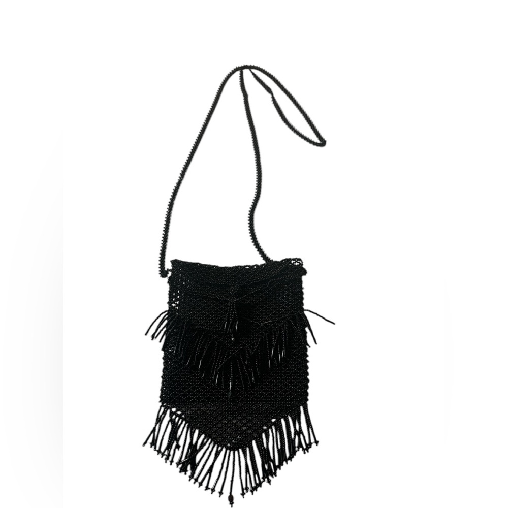 Vintage black beaded tassel mini crossbody bag